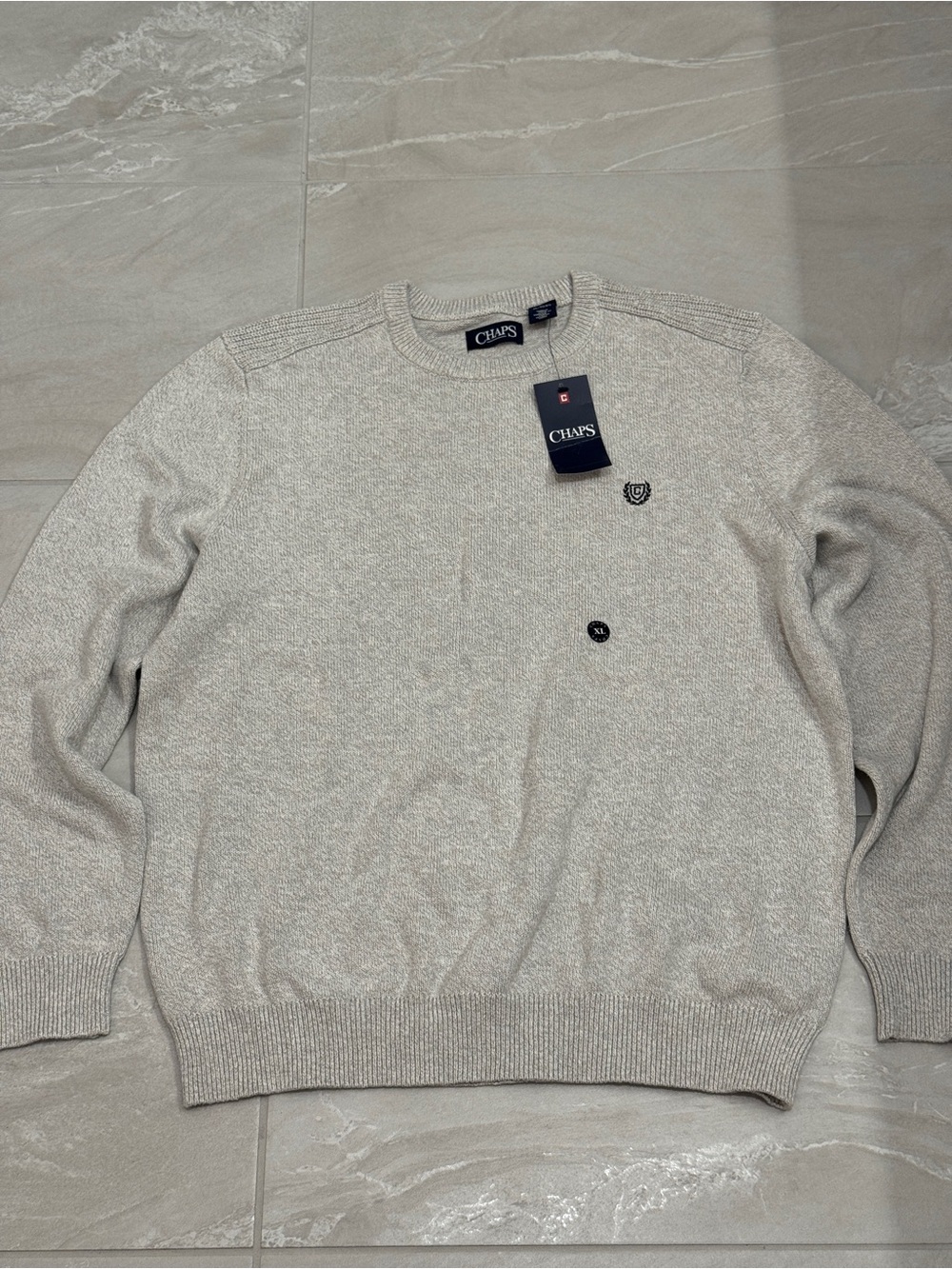 Chaps Men's Heather Gray Crewneck Sweater Preppy Collegiate Grandpacore